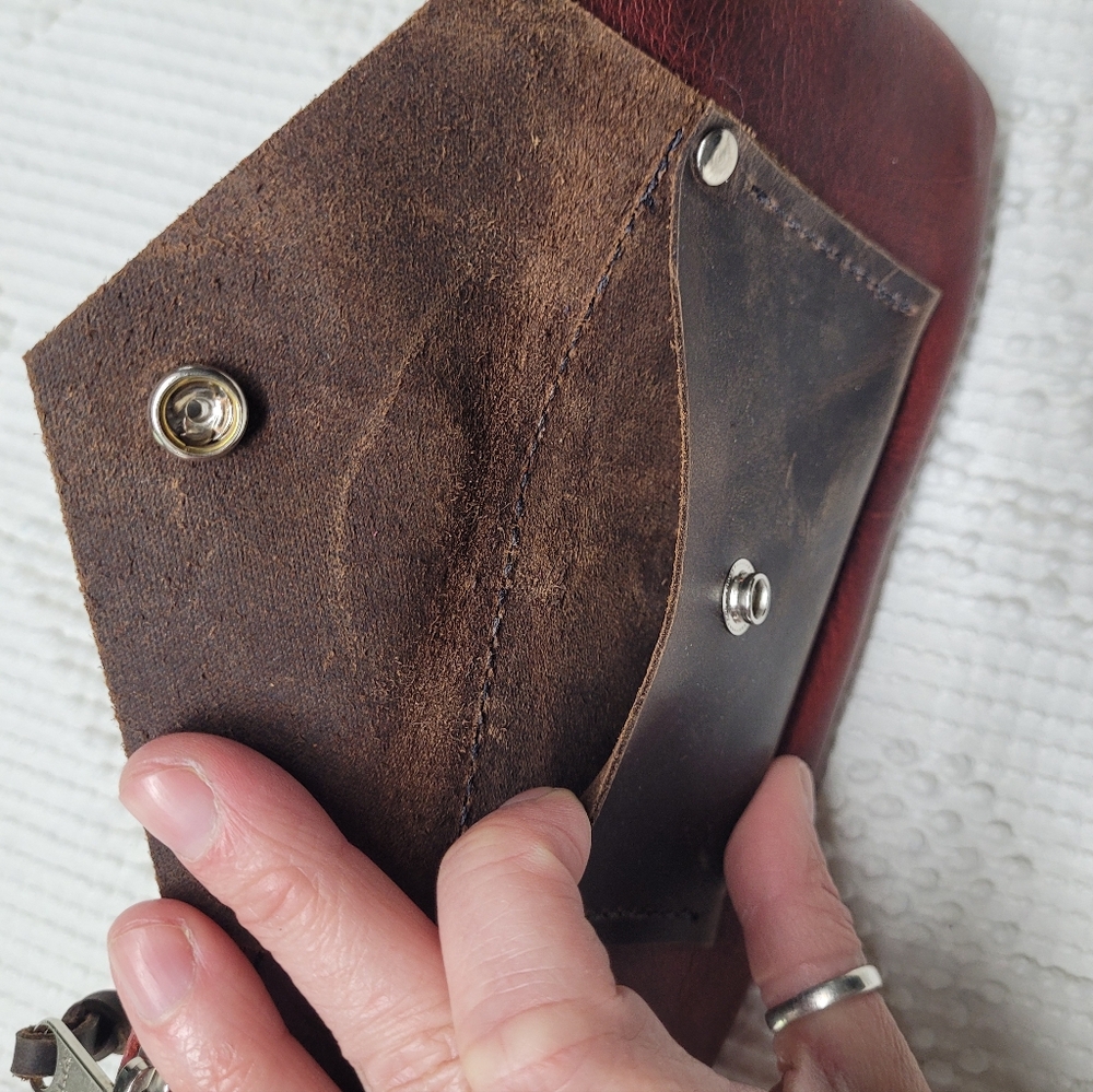 Handmade Womens Red And Brown Leather Clutch With Detachable Wristlet Strap - Picture 6 of 9